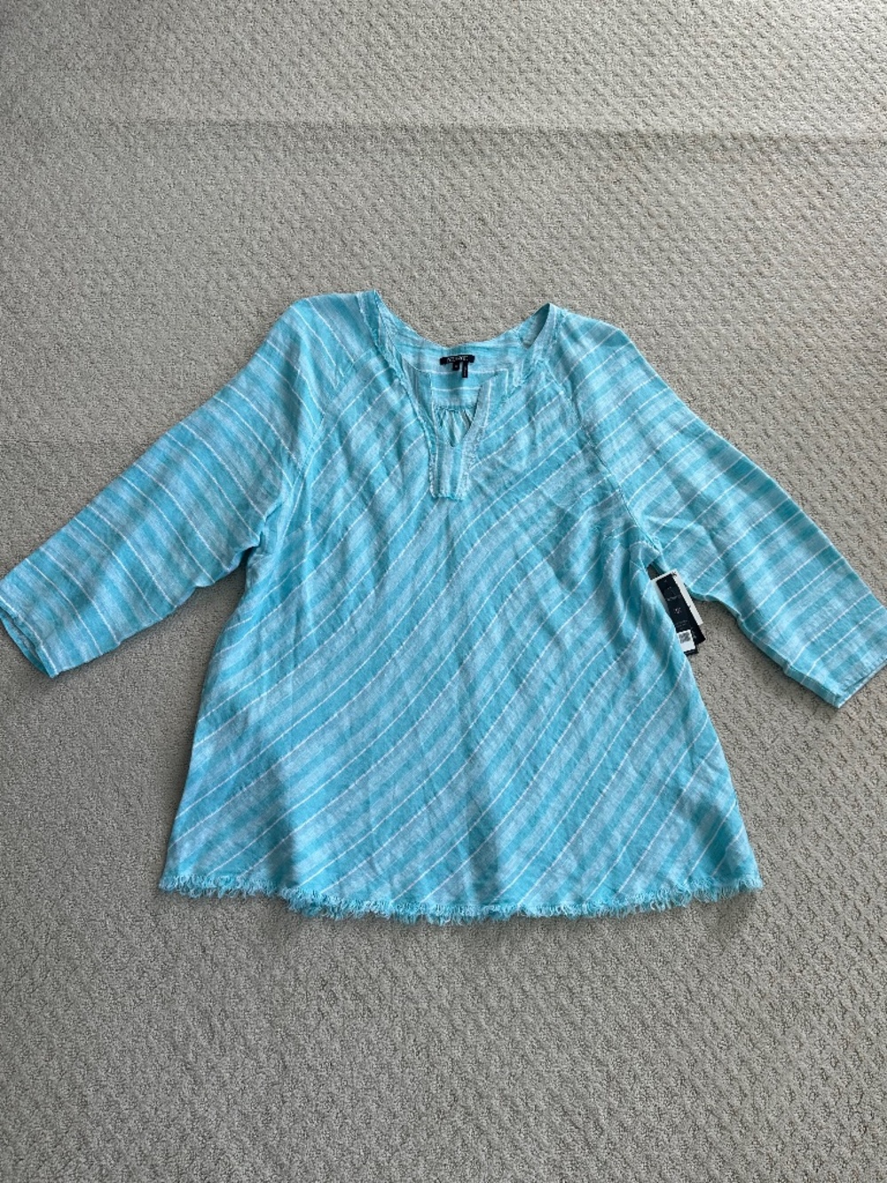 NIC+ZOE Linen Blend Striped Tunic Top 3X Relaxed Lightweight Boho Coastal NWT